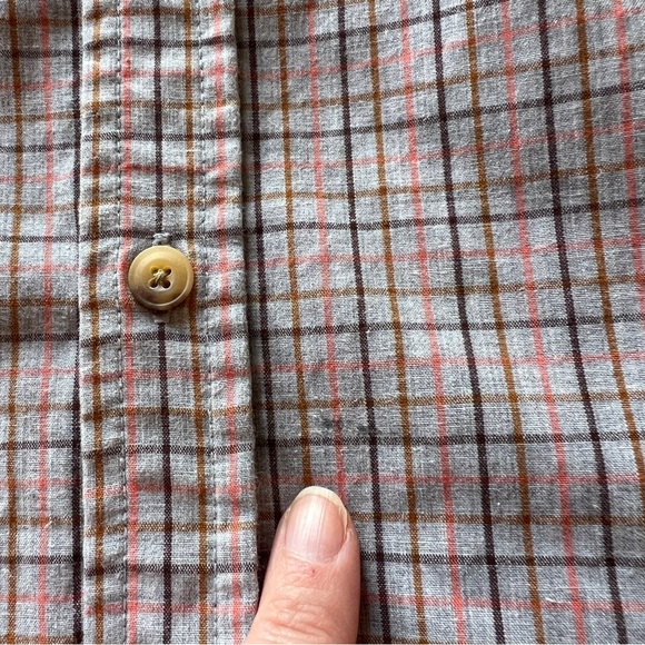 prAna Lukas Slim Fit Button Down Short Sleeve Shirt in Brown and Orange Plaid, L - Picture 7 of 7
